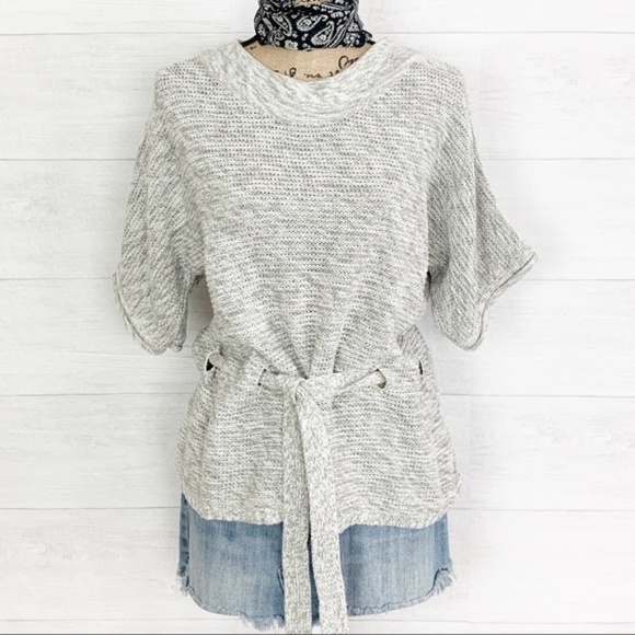Elle Sweaters - Oversized Elle Tie-Waist Marled Gray Sweater